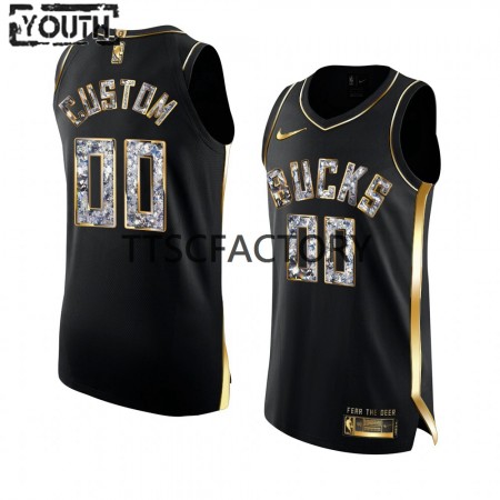Maillot Enfant Milwaukee Bucks Personnalisé Nike 2022 Golden Diamond Edition Noir Swingman